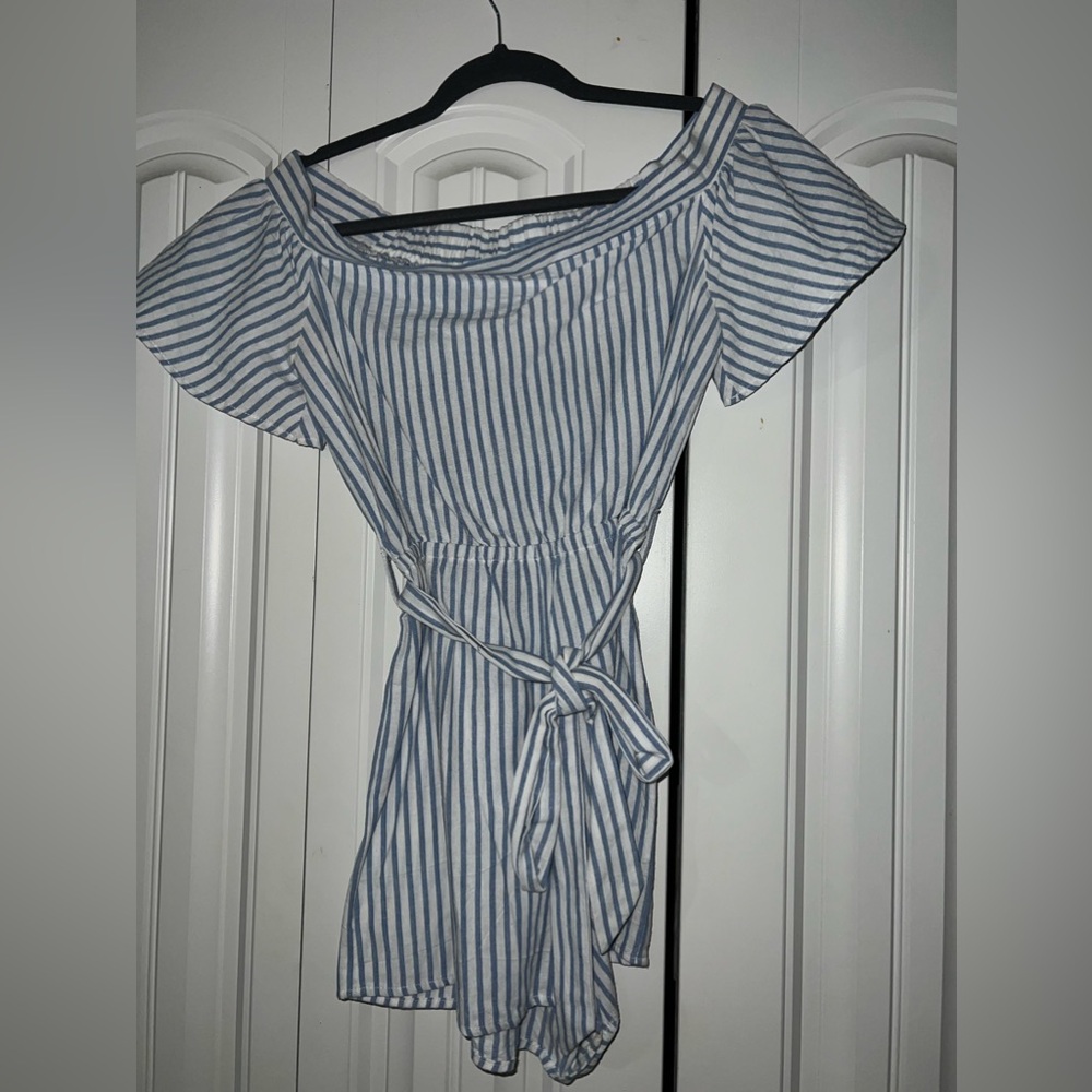 Brooklyn’s Blue and White Striped Medium Romper